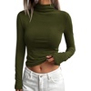 image:imageBTFBM Mock Turtleneck Tops for Women Long Sleeve Shirts Fitted Fall Fashion Clothing Basic Thermal Layering UndershirtsArmy Green