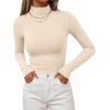 image:imageBTFBM Mock Turtleneck Tops for Women Long Sleeve Shirts Fitted Fall Fashion Clothing Basic Thermal Layering UndershirtsBeige