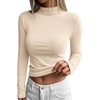 image:imageBTFBM Mock Turtleneck Tops for Women Long Sleeve Shirts Fitted Fall Fashion Clothing Basic Thermal Layering UndershirtsBeige