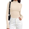 image:imageBTFBM Mock Turtleneck Tops for Women Long Sleeve Shirts Fitted Fall Fashion Clothing Basic Thermal Layering UndershirtsBeige