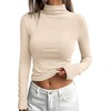 image:imageBTFBM Mock Turtleneck Tops for Women Long Sleeve Shirts Fitted Fall Fashion Clothing Basic Thermal Layering UndershirtsBeige
