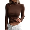 image:imageBTFBM Mock Turtleneck Tops for Women Long Sleeve Shirts Fitted Fall Fashion Clothing Basic Thermal Layering UndershirtsBrown