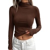 image:imageBTFBM Mock Turtleneck Tops for Women Long Sleeve Shirts Fitted Fall Fashion Clothing Basic Thermal Layering UndershirtsBrown