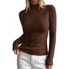 image:imageBTFBM Mock Turtleneck Tops for Women Long Sleeve Shirts Fitted Fall Fashion Clothing Basic Thermal Layering UndershirtsBrown