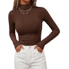 image:imageBTFBM Mock Turtleneck Tops for Women Long Sleeve Shirts Fitted Fall Fashion Clothing Basic Thermal Layering UndershirtsBrown