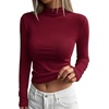 image:imageBTFBM Mock Turtleneck Tops for Women Long Sleeve Shirts Fitted Fall Fashion Clothing Basic Thermal Layering UndershirtsBurgundy