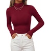 image:imageBTFBM Mock Turtleneck Tops for Women Long Sleeve Shirts Fitted Fall Fashion Clothing Basic Thermal Layering UndershirtsBurgundy