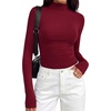 image:imageBTFBM Mock Turtleneck Tops for Women Long Sleeve Shirts Fitted Fall Fashion Clothing Basic Thermal Layering UndershirtsBurgundy