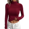 image:imageBTFBM Mock Turtleneck Tops for Women Long Sleeve Shirts Fitted Fall Fashion Clothing Basic Thermal Layering UndershirtsBurgundy