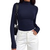 image:imageBTFBM Mock Turtleneck Tops for Women Long Sleeve Shirts Fitted Fall Fashion Clothing Basic Thermal Layering UndershirtsNavy Blue