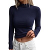 image:imageBTFBM Mock Turtleneck Tops for Women Long Sleeve Shirts Fitted Fall Fashion Clothing Basic Thermal Layering UndershirtsNavy Blue