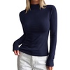 image:imageBTFBM Mock Turtleneck Tops for Women Long Sleeve Shirts Fitted Fall Fashion Clothing Basic Thermal Layering UndershirtsNavy Blue