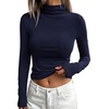 image:imageBTFBM Mock Turtleneck Tops for Women Long Sleeve Shirts Fitted Fall Fashion Clothing Basic Thermal Layering UndershirtsNavy Blue