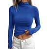 image:imageBTFBM Mock Turtleneck Tops for Women Long Sleeve Shirts Fitted Fall Fashion Clothing Basic Thermal Layering UndershirtsRoyal Blue