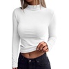 image:imageBTFBM Mock Turtleneck Tops for Women Long Sleeve Shirts Fitted Fall Fashion Clothing Basic Thermal Layering UndershirtsWhite