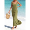 image:imageBTFBM Satin Dress Sleeveless Scoop Neck Summer Dresses for Women Elegant 2026 Loose Party Sundresses Fashion ClothingArmy Green