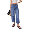 image:imageBTFBM Jeans for Women 2026 Summer High Waisted Button Straight Leg Stretchy Cropped Raw Hem Trendy Denim Pants PocketsBright Blue