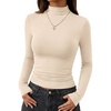 image:imageBTFBM Mock Turtleneck Tops for Women Long Sleeve Shirts Fitted Fall Fashion Clothing Basic Thermal Layering UndershirtsBeige