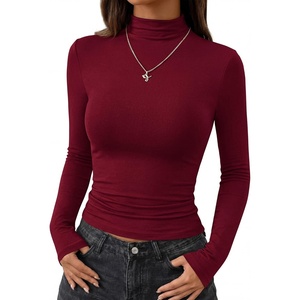 image:imageBTFBM Mock Turtleneck Tops for Women Long Sleeve Shirts Fitted Fall Fashion Clothing Basic Thermal Layering UndershirtsBurgundy