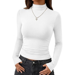 image:imageBTFBM Mock Turtleneck Tops for Women Long Sleeve Shirts Fitted Fall Fashion Clothing Basic Thermal Layering UndershirtsWhite