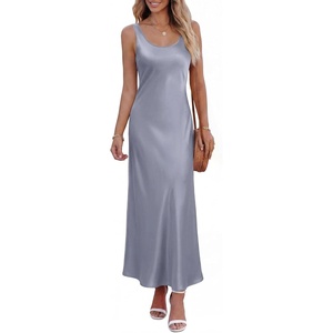 image:imageBTFBM Satin Dress Sleeveless Scoop Neck Summer Dresses for Women Elegant 2026 Loose Party Sundresses Fashion ClothingGrey Blue