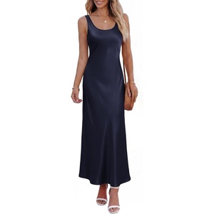 image:imageBTFBM Satin Dress Sleeveless Scoop Neck Summer Dresses for Women Elegant 2026 Loose Party Sundresses Fashion ClothingNavy Blue