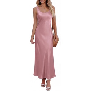 image:imageBTFBM Satin Dress Sleeveless Scoop Neck Summer Dresses for Women Elegant 2026 Loose Party Sundresses Fashion ClothingPink
