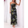 image:imageBTFBM Off The Shoulder Dresses for Women Summer 2026 Strapless Ruffle Slit Formal Wedding Guest Dress Cocktail PartyFloral Black Blue