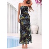 image:imageBTFBM Off The Shoulder Dresses for Women Summer 2026 Strapless Ruffle Slit Formal Wedding Guest Dress Cocktail PartyFloral Black Blue