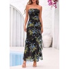 image:imageBTFBM Off The Shoulder Dresses for Women Summer 2026 Strapless Ruffle Slit Formal Wedding Guest Dress Cocktail PartyFloral Black Blue