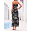 image:imageBTFBM Off The Shoulder Dresses for Women Summer 2026 Strapless Ruffle Slit Formal Wedding Guest Dress Cocktail PartyFloral Black Blue
