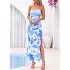 image:imageBTFBM Off The Shoulder Dresses for Women Summer 2026 Strapless Ruffle Slit Formal Wedding Guest Dress Cocktail PartyFloral Light Blue