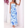 image:imageBTFBM Off The Shoulder Dresses for Women Summer 2026 Strapless Ruffle Slit Formal Wedding Guest Dress Cocktail PartyFloral Light Blue