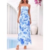 image:imageBTFBM Off The Shoulder Dresses for Women Summer 2026 Strapless Ruffle Slit Formal Wedding Guest Dress Cocktail PartyFloral Light Blue