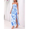 image:imageBTFBM Off The Shoulder Dresses for Women Summer 2026 Strapless Ruffle Slit Formal Wedding Guest Dress Cocktail PartyFloral Light Blue