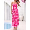 image:imageBTFBM Off The Shoulder Dresses for Women Summer 2026 Strapless Ruffle Slit Formal Wedding Guest Dress Cocktail PartyFloral Pink