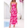 image:imageBTFBM Off The Shoulder Dresses for Women Summer 2026 Strapless Ruffle Slit Formal Wedding Guest Dress Cocktail PartyFloral Pink