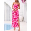 image:imageBTFBM Off The Shoulder Dresses for Women Summer 2026 Strapless Ruffle Slit Formal Wedding Guest Dress Cocktail PartyFloral Pink