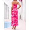 image:imageBTFBM Off The Shoulder Dresses for Women Summer 2026 Strapless Ruffle Slit Formal Wedding Guest Dress Cocktail PartyFloral Pink