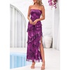image:imageBTFBM Off The Shoulder Dresses for Women Summer 2026 Strapless Ruffle Slit Formal Wedding Guest Dress Cocktail PartyFloral Purple