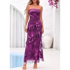 image:imageBTFBM Off The Shoulder Dresses for Women Summer 2026 Strapless Ruffle Slit Formal Wedding Guest Dress Cocktail PartyFloral Purple