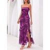 image:imageBTFBM Off The Shoulder Dresses for Women Summer 2026 Strapless Ruffle Slit Formal Wedding Guest Dress Cocktail PartyFloral Purple