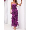 image:imageBTFBM Off The Shoulder Dresses for Women Summer 2026 Strapless Ruffle Slit Formal Wedding Guest Dress Cocktail PartyFloral Purple