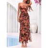 image:imageBTFBM Off The Shoulder Dresses for Women Summer 2026 Strapless Ruffle Slit Formal Wedding Guest Dress Cocktail PartyFloral Red Brown