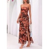 image:imageBTFBM Off The Shoulder Dresses for Women Summer 2026 Strapless Ruffle Slit Formal Wedding Guest Dress Cocktail PartyFloral Red Brown