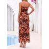 image:imageBTFBM Off The Shoulder Dresses for Women Summer 2026 Strapless Ruffle Slit Formal Wedding Guest Dress Cocktail PartyFloral Red Brown