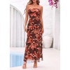 image:imageBTFBM Off The Shoulder Dresses for Women Summer 2026 Strapless Ruffle Slit Formal Wedding Guest Dress Cocktail PartyFloral Red Brown