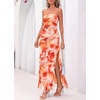 image:imageBTFBM Off The Shoulder Dresses for Women Summer 2026 Strapless Ruffle Slit Formal Wedding Guest Dress Cocktail PartyWatercolour Orange