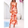 image:imageBTFBM Off The Shoulder Dresses for Women Summer 2026 Strapless Ruffle Slit Formal Wedding Guest Dress Cocktail PartyWatercolour Orange