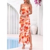 image:imageBTFBM Off The Shoulder Dresses for Women Summer 2026 Strapless Ruffle Slit Formal Wedding Guest Dress Cocktail PartyWatercolour Orange